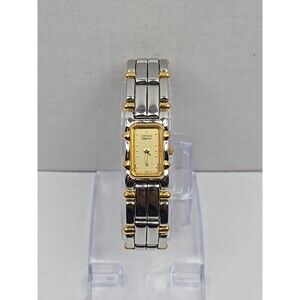 Citizen Elegance Palladium Gold Two Tone Tank Quartz Watch 2250 New Battery